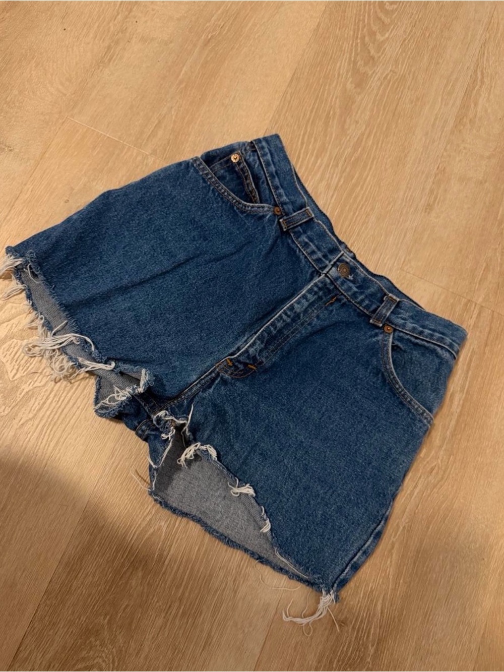 Levi's Dark Blue Distressed Denim Cutoff Shorts